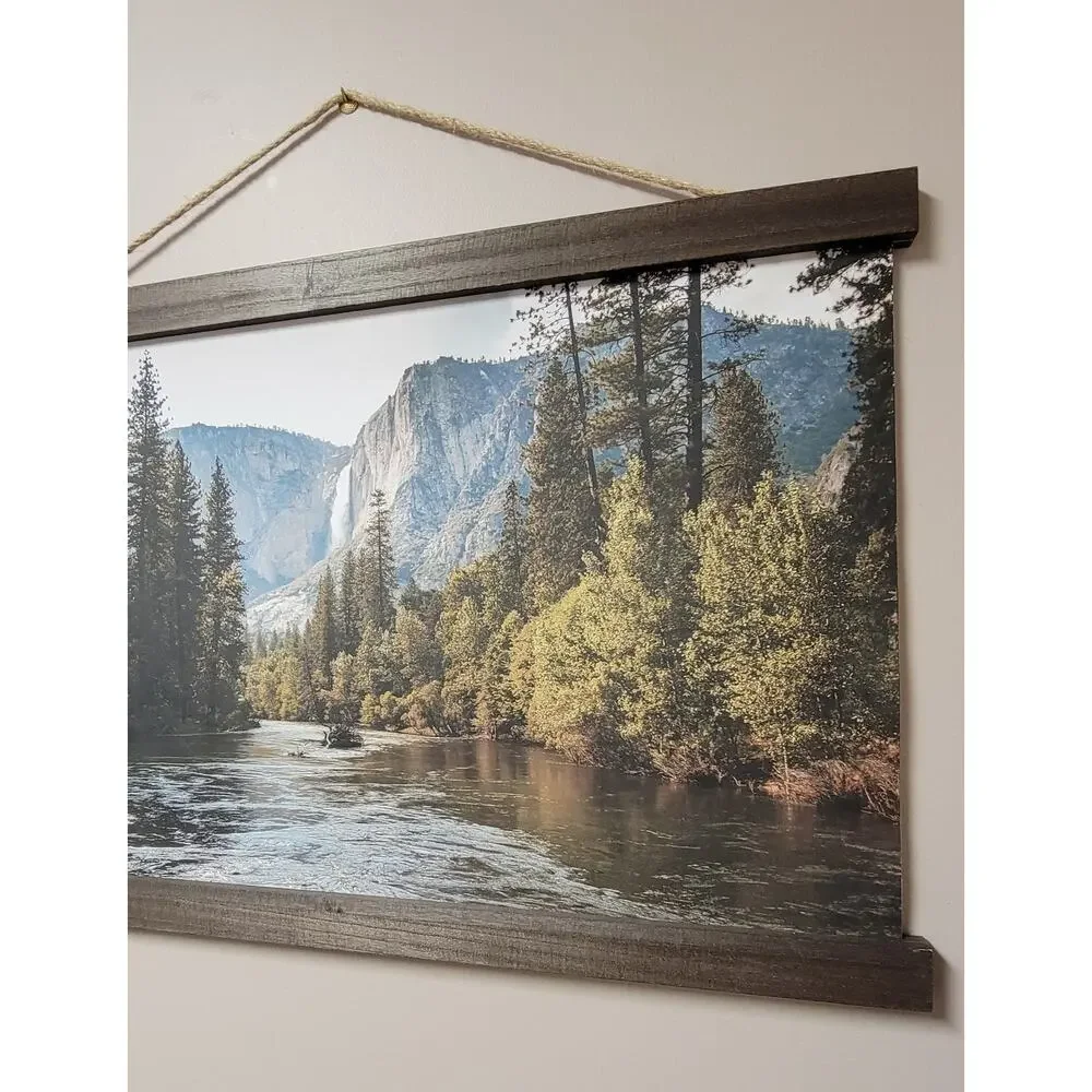 Lake Scene Tapestry Wall Decor with wood trim 30x19
